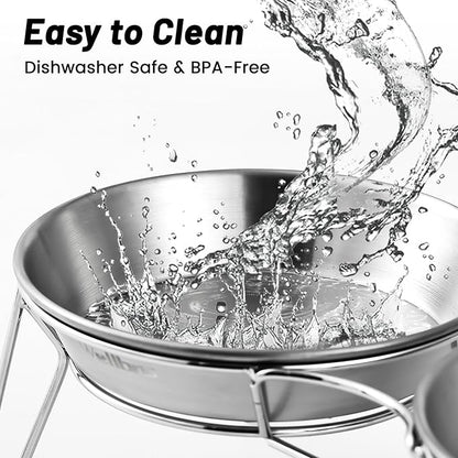 Elevated Cat Bowls, 5.9 Inch Wide Stainless Steel Cat Food Bowls with Metal Stand Whisker Stress-Free, Raised Food and Water Dish for Cats, Kitten