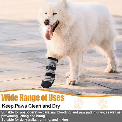 2 Pcs Dog Paw Wound Recovery Boots Non-Slip Dog Protector Boots for Injured Paw Breathable Soft Pet Shoes for Wound Care Outdoor Walking(L,Gray)