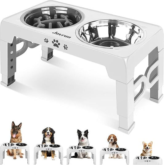 Elevated Dog Bowls, Non-Slip Dog Feeder with 1*Stainless Steel Dishes & 1*Slow Feeder Bowl, 5 Heights Adjustable Raised Bowls for 3.15″-8.66″-9.84″-11.02″-12.2″