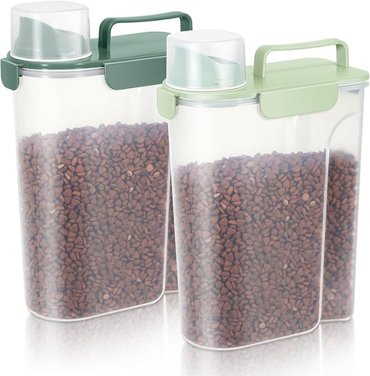 5-7Lbs Dog Cat Food Storage Container with Upgraded Large Nozzle BPA-free, 4 Snap Seals Plastic Pet Food Storage Containers with Handles (Green+Dark Green, 5L-2pack)