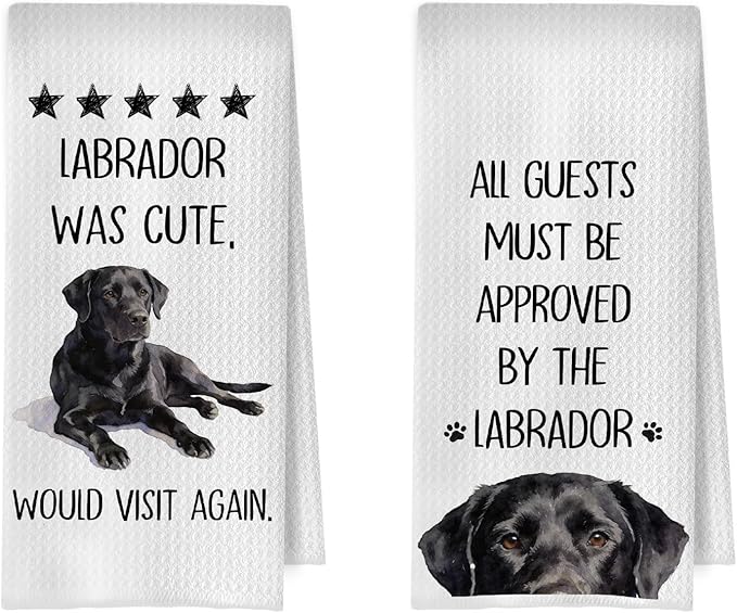 Black Labrador Kitchen Towels - Funny Black Lab Decorative Waffle Dish Towels, Labrador Retriever Dog Hand Towel Gifts, Lab Lovers Tea Towel for Women, 16x24 Inch Set of 2