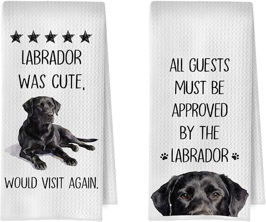 Black Labrador Kitchen Towels - Funny Black Lab Decorative Waffle Dish Towels, Labrador Retriever Dog Hand Towel Gifts, Lab Lovers Tea Towel for Women, 16x24 Inch Set of 2
