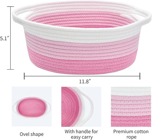 ABenkle Small Basket with Handles - Decorative Durable Rope Woven Storage Bin Shelf Storage Organizer Cube, Easter Baby Gift Basket, 12"x8"x5"
