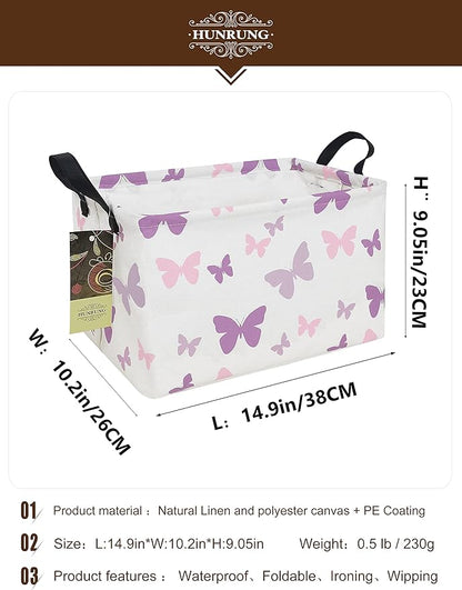 HUNRUNG Rectangle Storage Basket Cute Canvas Organizer Bin for Pet/Children Toys, Books, Clothes Perfect for Rooms/Playroom(Rec-Butterfly)