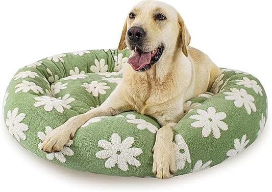 39 Inch Calming Dog Bed for Large Dogs, Round Anti-Anxiety Warm Bed, Soft Cozy Anti-Slip Donut Washable Pet Bed, Fits up to 100 lbs Pets