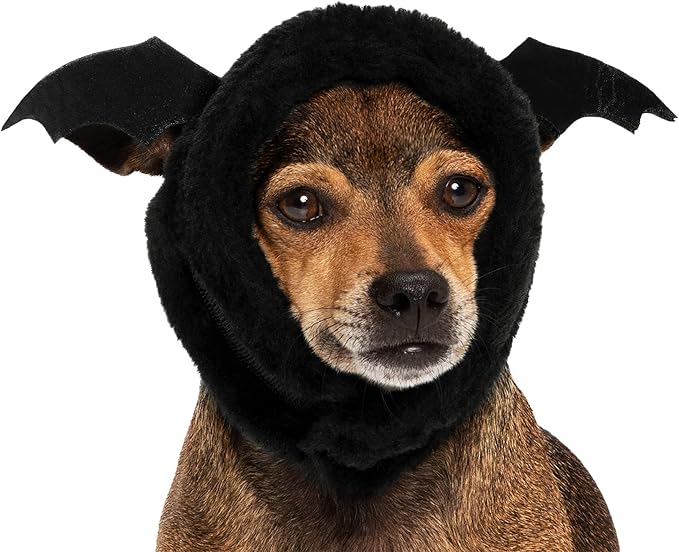 Furhaven XS to SM Dog Hat, Washable & Cozy - Plush Faux Fur Flex-Fit Black Bat Dog Hat Costume - Black, Extra Small to Small