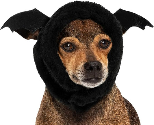 Furhaven XS to SM Dog Hat, Washable & Cozy - Plush Faux Fur Flex-Fit Black Bat Dog Hat Costume - Black, Extra Small to Small