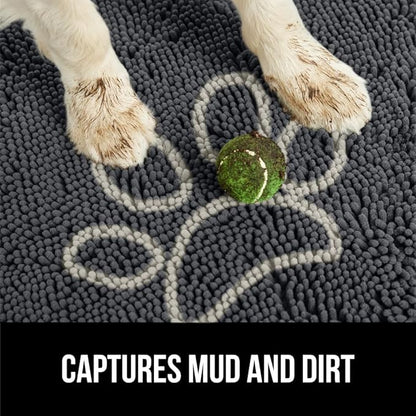 GORILLA GRIP SoakSTOPPER Dog Door Mat, 48x30 Machine Washable Rug Absorbent Doormat Captures Moisture Mud Dirt, Quick Dry Soft Chenille Entryway Rugs Indoor Entrance Mats for Dog Paws, Charcoal