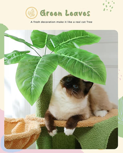 PEQULTI 31" Cat Tree for Indoor Cats, Multi-Level Cat Tower with Cozy Cat Condo Clearance Prime, Green