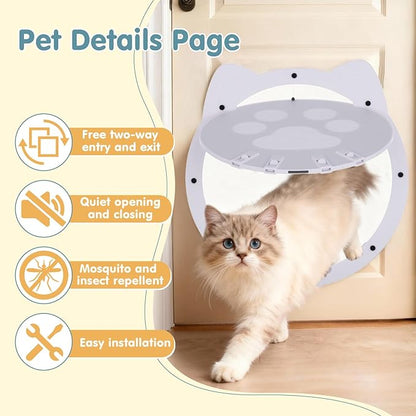 Cat Door for Screen Door, Cat Screen Door, Pet Screen Doors with Lockable Magnetic Flap for Doggy and Cat Door, 11.42 x 8.66 x 0.39in (White)