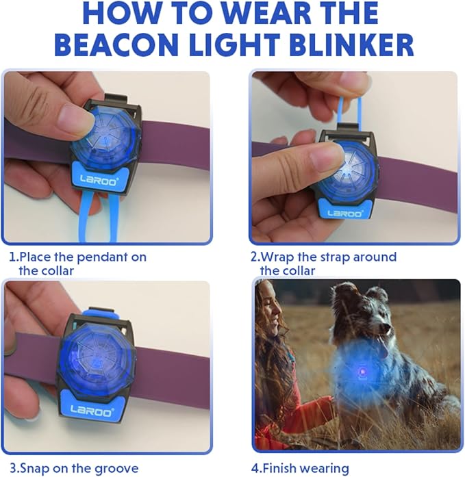 LaRoo Dog Collar Light for Night Walking - USB-C Rechargeable, 13g Ultra Light Waterproof LED Pet Safety Light with 3 Modes, Dog Lights for Night Walking, Camping(Blue)
