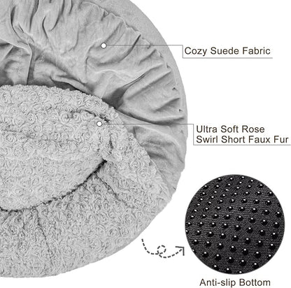 JOEJOY Small Dog Bed Cat Bed with Hooded Blanket, Cozy Cuddler Luxury Puppy Pet Bed, Donut Round Calming Anti-Anxiety Dog Burrow Cave Bed - Anti-Slip Bottom and Machine Washable 23 inch