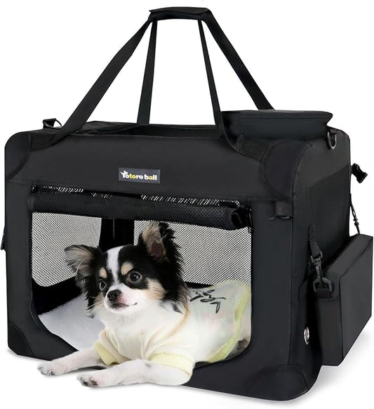 Large Cat Carrier for Cats Collapsible Soft Pet XL Crate for Large/Medium Cats 15lbs+ Car Travel Portable Bag with Water Bottle Slot Ideal for Long Trips (Black, 20.0"L x 14.0"W x 14.0"H)