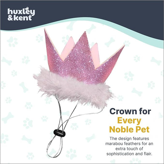 Huxley & Kent Pet Party Crown Hat for Dogs & Cats - Comfortable SnugFit Adjustable Straps - Glitter Crown for Parties, Gotcha Days & Celebrations - Pink, Large