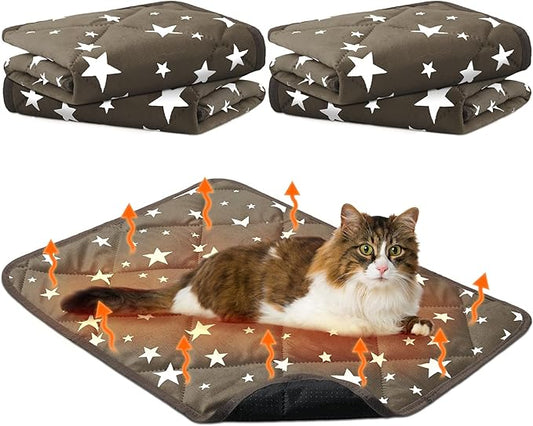 Namalu 4 Pack Self Warming Cat Bed Self Heating Cat Mat Star Pattern Soft Dog Crate Pad Thermal Pet Mat Anti Slip Kennel Dog Washable Warming Bed for Outdoor Indoor (18 x 24 Inch,Brown)