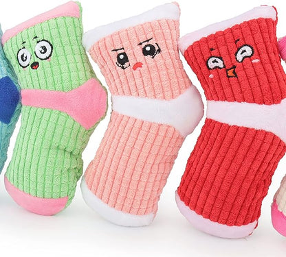 Squeaky Dog Toys, Funny Dog Toys Stuffed Plush Dog Toy, Cute Socks Dog Birthday Gift Dog Chew Toys Pet Toys for Small Medium Dogs(White Pink)