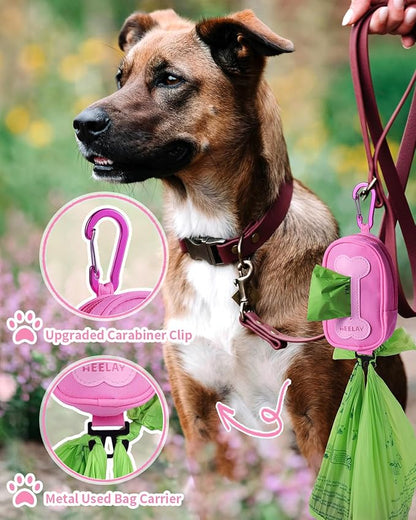 Dog Poop Bag Holder for Various Leashes,Hands Free Dog Bags Holder with Hook loop/Carabiner Clip,Bags Rolls Holder-Large Capacity,Dogs Walking,EXCLUDED
