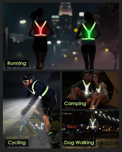 Zacro LED Reflective Vest with Chest Light 500LM, 5 RGB Colors High Visibility Rechargeable Light Up Running Vest IPX4 Night Safety Running Gear for Dog Walking, Cycling, Adjustable for Men Women