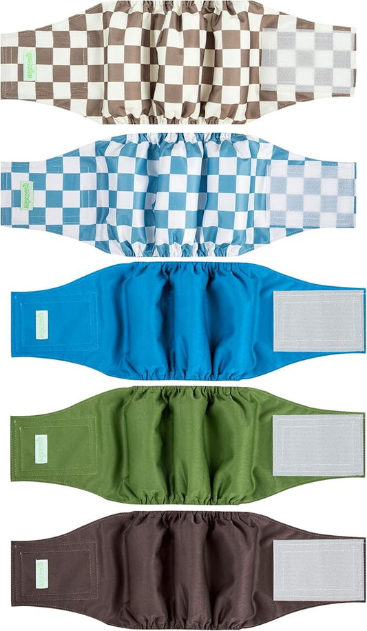 wegreeco Small Dog Diapers Male,Reusable Belly Bands for Male Dogs,Washable Doggie Puppy Male Diapers Wraps,Medium Large Size (5 Pack X-Large, Blue Coffee Checkerboard)