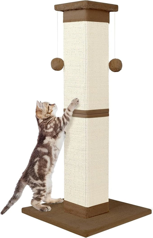 SOCATER Cat Scratching Post 33 Inch Nature Sisal Cat Scratch Post for Indoor Cats, Large Cat Scratcher Protect Your Furniture, for All Breeds Brown