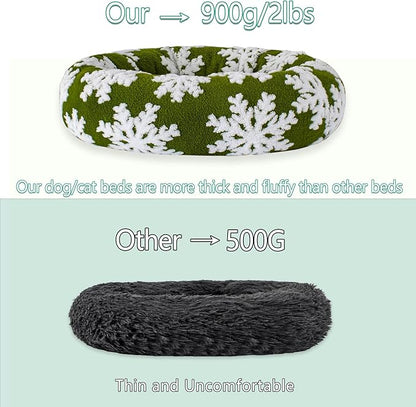 23 Inch Christmas Snowflakes Calming Dog Bed for Small Dogs Cats, Kitty Puppy Round Anti-Anxiety Warm Bed, Soft Cozy Anti-Slip Donut Washable Pet Bed, Fits up to 30 lbs Pets