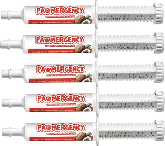PawMergency – Activated Charcoal First Aid Kit Emergency Rescue 5 Pack for Dogs, Cats, Puppy & Pet Poison Kit, Camping Survival Remedy Essential, Oral Anti Diarrhea Digestive Absorb Toxins