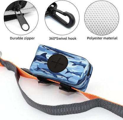 Dog Poop Bag Holder for Leashes - Lightweight Pet Waste Bags Dispenser Doggy Zippered Pouch for Puppy Walking Accessories(Camouflage Shark)