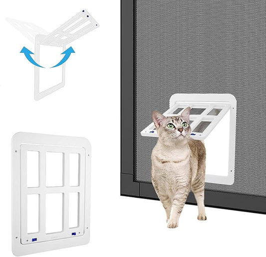 Dog Door for Screen Door - 8.3" x 10.3" Small Pet Door for Cats & Small Dogs, Magnetic Flap with Lockable Insert, Sliding Screen Door Compatible, White