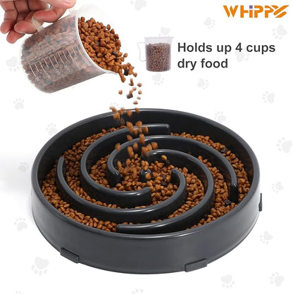 Slow Feeder Large Dog Bowl - Maze Puzzle Bowl for Medium to Large Dogs - Non Slip, Interactive, Bloat Stop, Healthy Feeding Dish - Gray