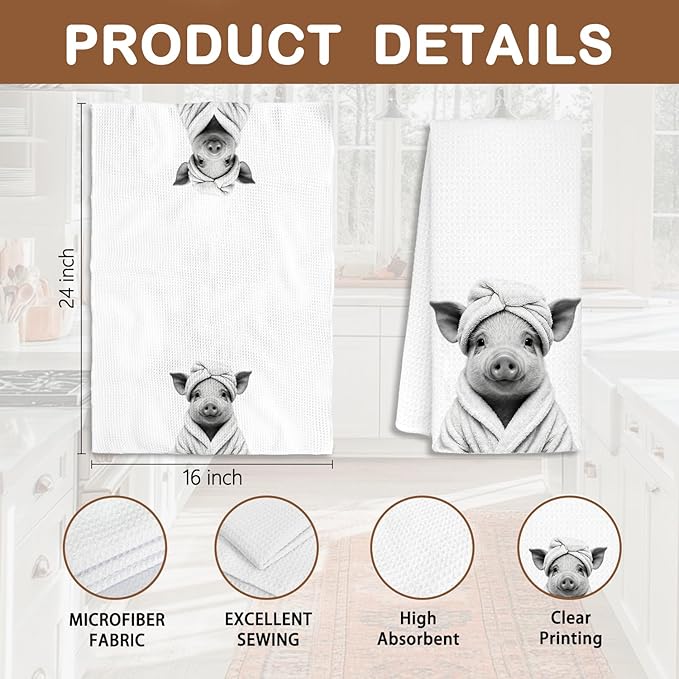 Funny Pig Bathroom Hand Towels, Pig Gifts for Women, Gifts for Animal Lovers, Rustic Farmhouse Farm Animal Decorative Hand Towels for Bathroom Decor, 16x24 Inch