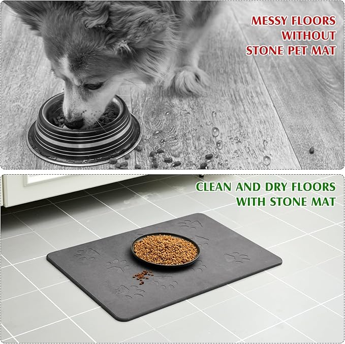 Valentine Dog Gift Stone Mat for Dog Bowl Diatomaceous Earth Absorbent Non Slip Cat Puppy Mat for Food and Water Quick Drying Easy to Clean Placemat for Bowl Dish(Dark Gray,16 x 24 Inch)