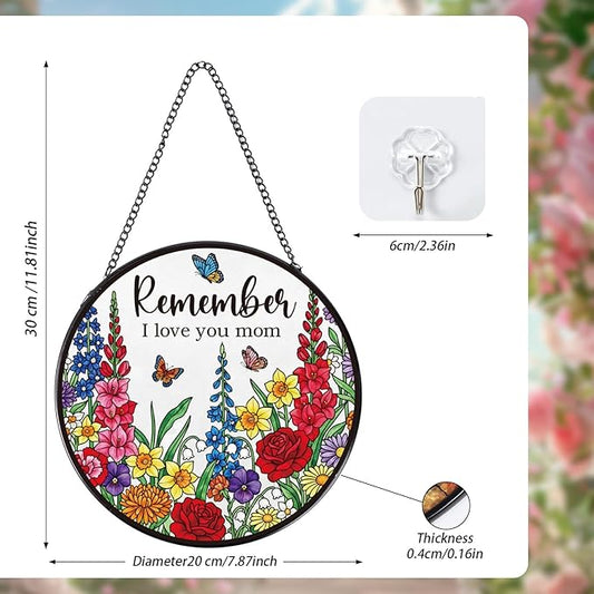 Sun Catcher Gift for Mom, Mothers Day Suncatcher Stained Glass Window Hanging, Remember I Love You Stained Glass Birthday Presents for Mama from Daughter Son