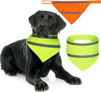 Saintrygo 2 Pieces Dog Bandanas Reflective Dog Scarf Yellow High Visibility Safety Camping Puppy Bandanas Triangle Bibs for Medium Large Pets Cats Puppy(16-20.5 Inches,Halter Neck)