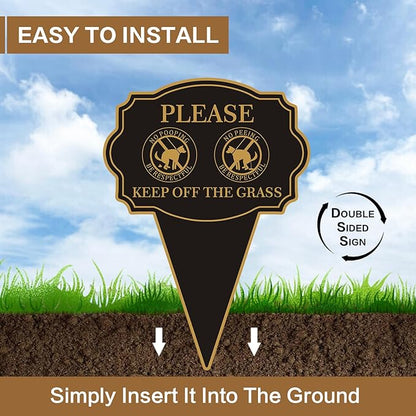 Double Sided Yard Sign 2PACK, Please Be Respectful Keep Off The Grass, 14”x10” No Pooping or Peeing Dog Lawn Stake with Integrated Mount for Outdoor Use (2PACK-Keep Off The Grass)