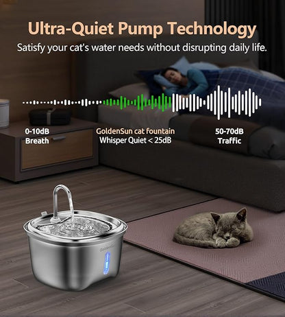 Cat Water Fountain Stainless Steel, 120 oz/3.5 L Pet Water Fountain for Cats Indoor, Automatic Cat Fountains for Drinking, Dog Water Fountain with Replacement Filters, Ultra-Quiet, Water Level Window