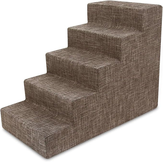 Best Pet Supplies Dog Stairs & Steps - Foam Steps for Small Dogs & Cats, Non-Slip Indoor Balanced Pet Step Support, Dog Ramp, No Assembly, Brown Linen, 5-Step (22.5-inch Height)
