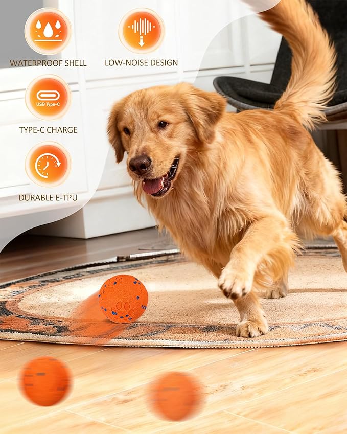 Interactive Dog Ball & Interactive Dog Toys for Medium/Large Dogs: Self-Moving, Auto-Vibrating & Bouncing Smart Ball - 3.1“ Chew-Resistant E-TPU, IPX7 Waterproof & Low-Noise (Include Gift Bag)