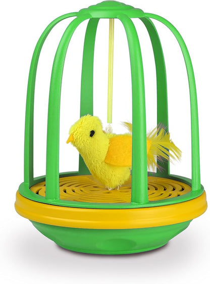 Pet Zone Caged Canary Electronic Action Bouncing Bird Cat Toy with Real Bird Sound, Pack of 1