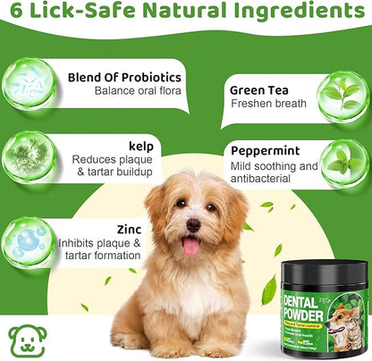 Dog Dental Powder, Dog Teeth Cleaning Powder and Cat Breath Freshener, Reduces Plaque & Bad Breath Off Pet Dental Care Supplies Tartar Remover for Dogs & Cats(150g)