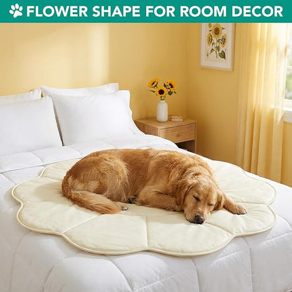 PetAmi Dog Cooling Mat, Flower Shape, Reversible Cooling Nylon Blanket Soft Fleece Pet Pad for Dogs Cats, Summer All Season Use Q-Max>0.3, Large 54x54 in, Beige