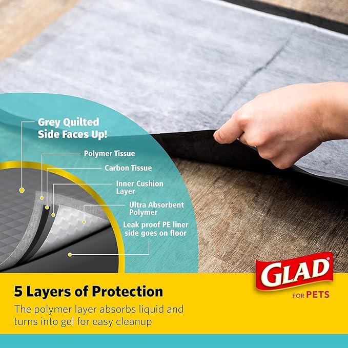 Glad for Pets Activated Charcoal Dog Training Pads, Small Size 17.5" x 23.5" Odor Absorbing, Pee Pads for Dogs Perfect for Training New Puppies, Charcoal, 120 Count - 2 Pack