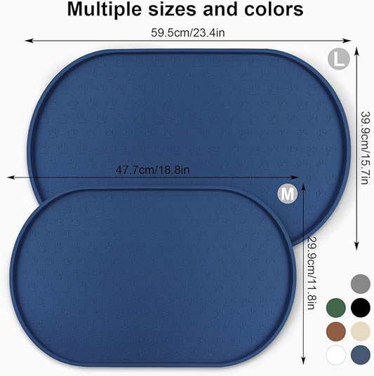 KPWACD Pet Feeding Mat for Dogs and Cats, Silicone Dog Placemat Non-Slip Waterproof Bowl Mats Prevent Food and Water Overflow, High-Lips Puppy Dish Tray Mat Suitable for Large Medium Small Pets, Navy