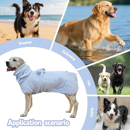Super Absorbent Dog Bathrobe Pineapple Soft Fast Drying Dogs Towel Robe Adjustable Drying Coat for After Bath with Hood (Pineapple Blue, X-Large)