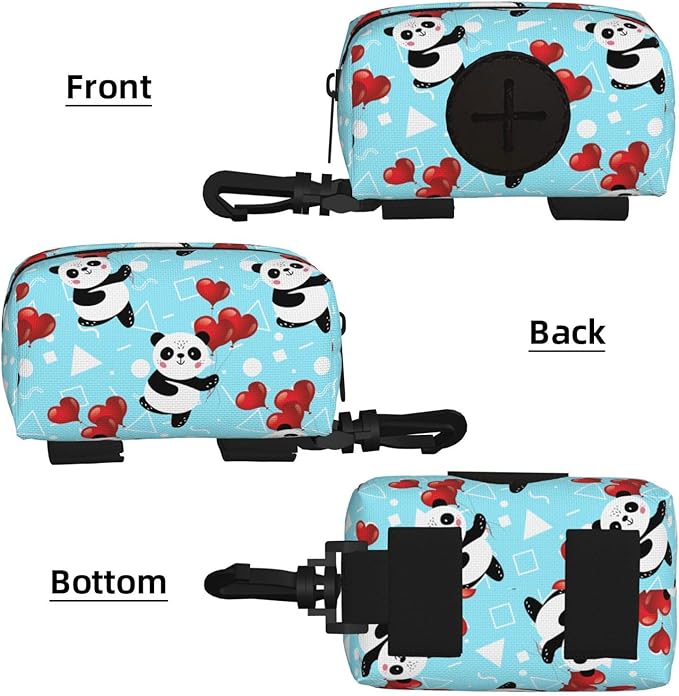 Dog Poop Bag Holder for Leashes - Lightweight Pet Waste Bags Dispenser Doggy Zippered Pouch for Puppy Walking Accessories(Panda)