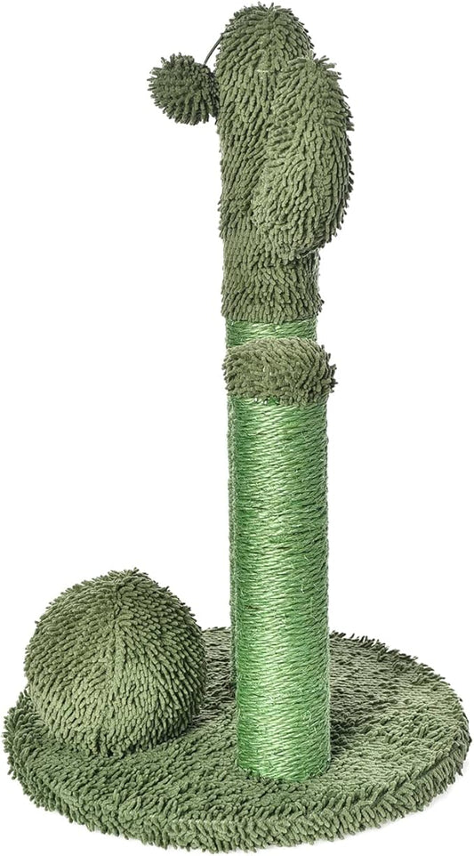 Amazon Basics Cat Scratching Post, Indoor Cactus Triple Posts for Cats & Kittens with Dangling Ball, Large, 27"H, Green