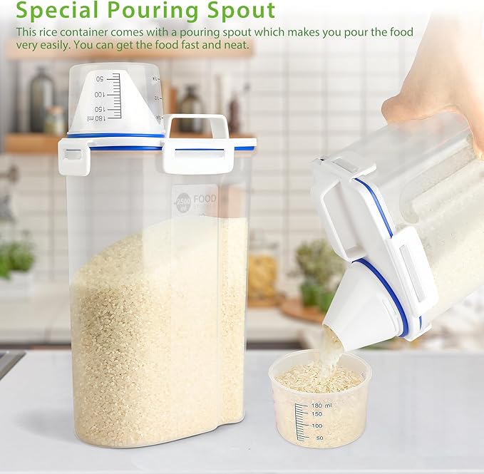 Rice Storage Container, 3 to 5Lbs Dry Food Airtight Container, Pet Dog Cat Food Canister, BPA Free Clear Plastic Kitchen and Pantry Organization Bin for Oatmeal, Grain, Cereal, Pasta, Flour