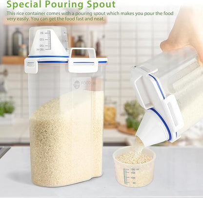 Rice Storage Container, 3 to 5Lbs Dry Food Airtight Container, Pet Dog Cat Food Canister, BPA Free Clear Plastic Kitchen and Pantry Organization Bin for Oatmeal, Grain, Cereal, Pasta, Flour