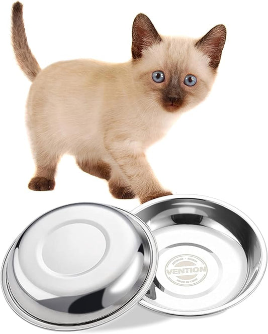 VENTION Small Shallow Cat Food Bowls, Outer Dia. 5 in Whisker Fatigue Cat Bowl, Stainless Steel Cat Food Dish for Indoor Cats, Set of 2 Replacement Cat Bowls for Raised Station(7.4 Fl.oz)