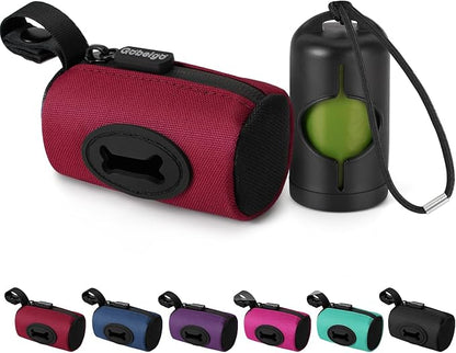 Gobeigo【Easy Pull-Out Version】 Dog Poop Bag Holder,【2-in-1 Hard Plastic Insert & Soft Fabric Bag】Snap-On Strap Dispenser Fits Retractable and Standard Leashes with 1 Roll Bags (Red)