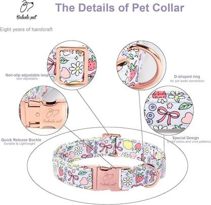 Cute Dog Collar, Spring Summer Pastel Dog Collars, Fruit Garden Dream Puppy Collar, Adjustable Heavy Duty Pet Collar for Small Medium Large Dogs with Metal Buckle L